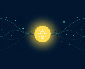 A minimalist abstract image of a glowing lightbulb in a circle, symbolizing insight, with elegant data lines flowing towards it on a dark background.